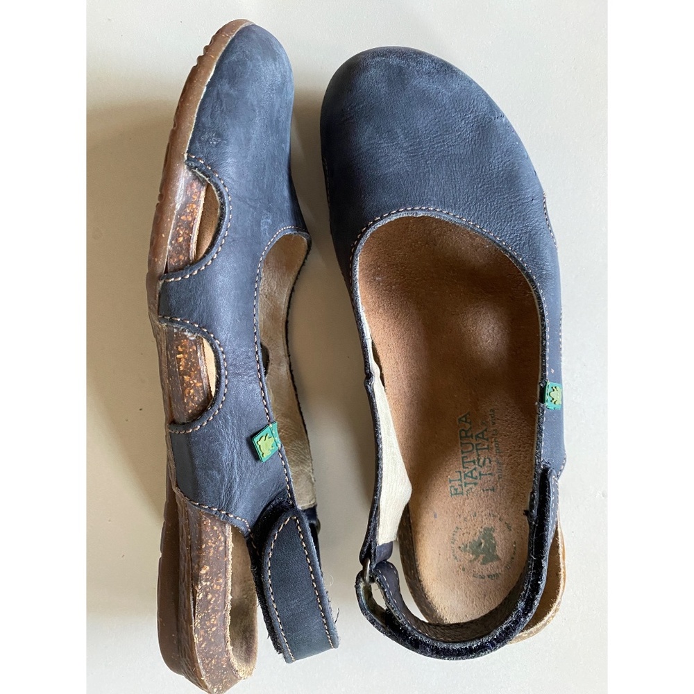 El Naturalista Navy Blue Leather Slingback Sandals